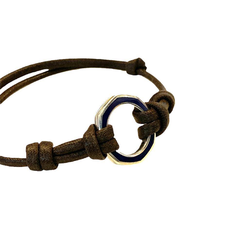 D'AMICO Bracciale Anella Laccata Blu Navy + Cordone Cerato Testa Moro
