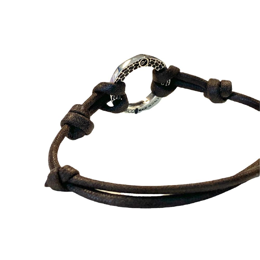 D'AMICO Bracciale Anella Laccata Blu Navy + Cordone Cerato Testa Moro