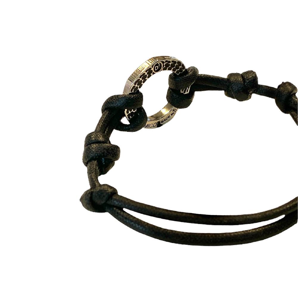 D'AMICO Bracciale Anella Laccata Nero + Cordone Cerato Nero