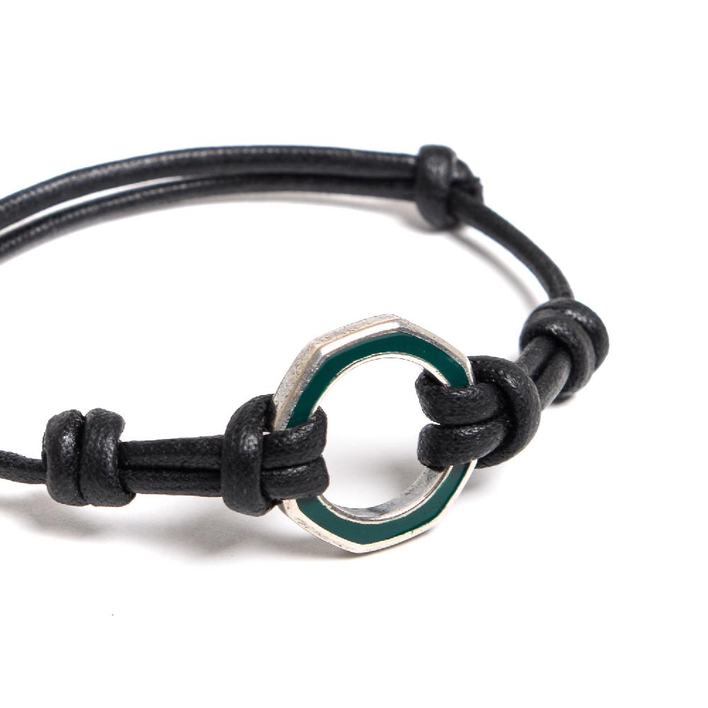 D'AMICO Bracciale Anelle Laccate Verdone + Cordone Cerato Testa Moro