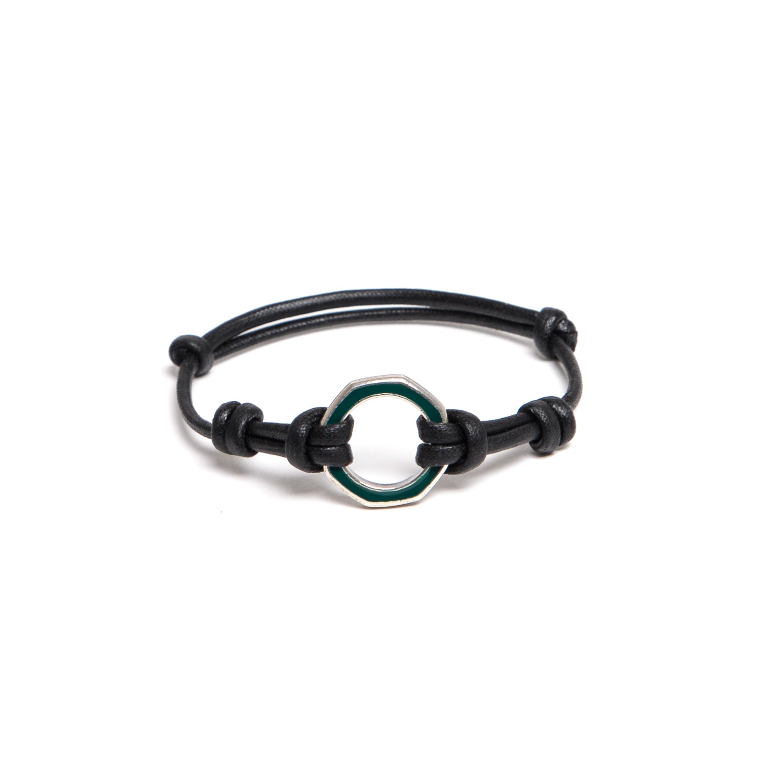 D'AMICO Bracciale Anelle Laccate Verdone + Cordone Cerato Testa Moro