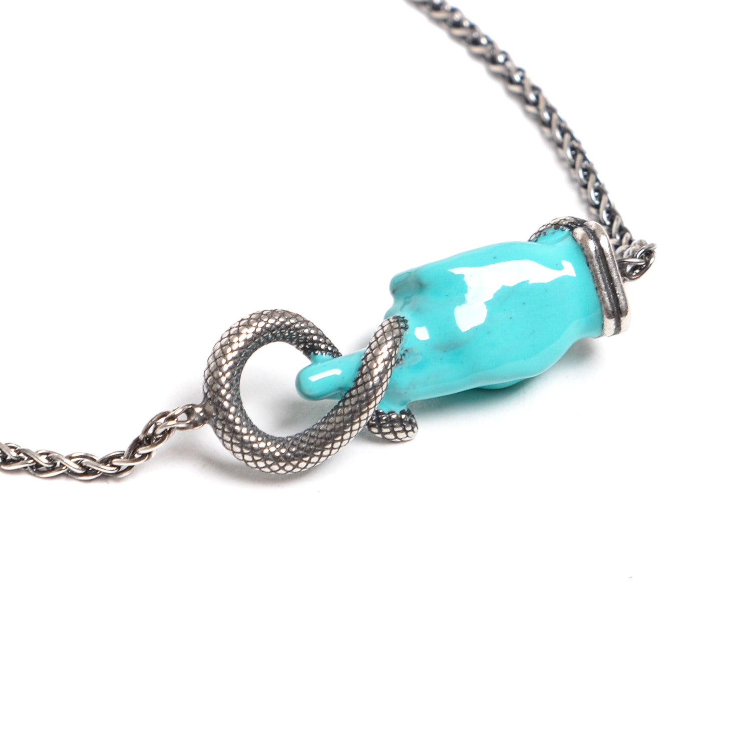 D'AMICO Bracciale Catenina Con "Good Luck" Laccato Turchese