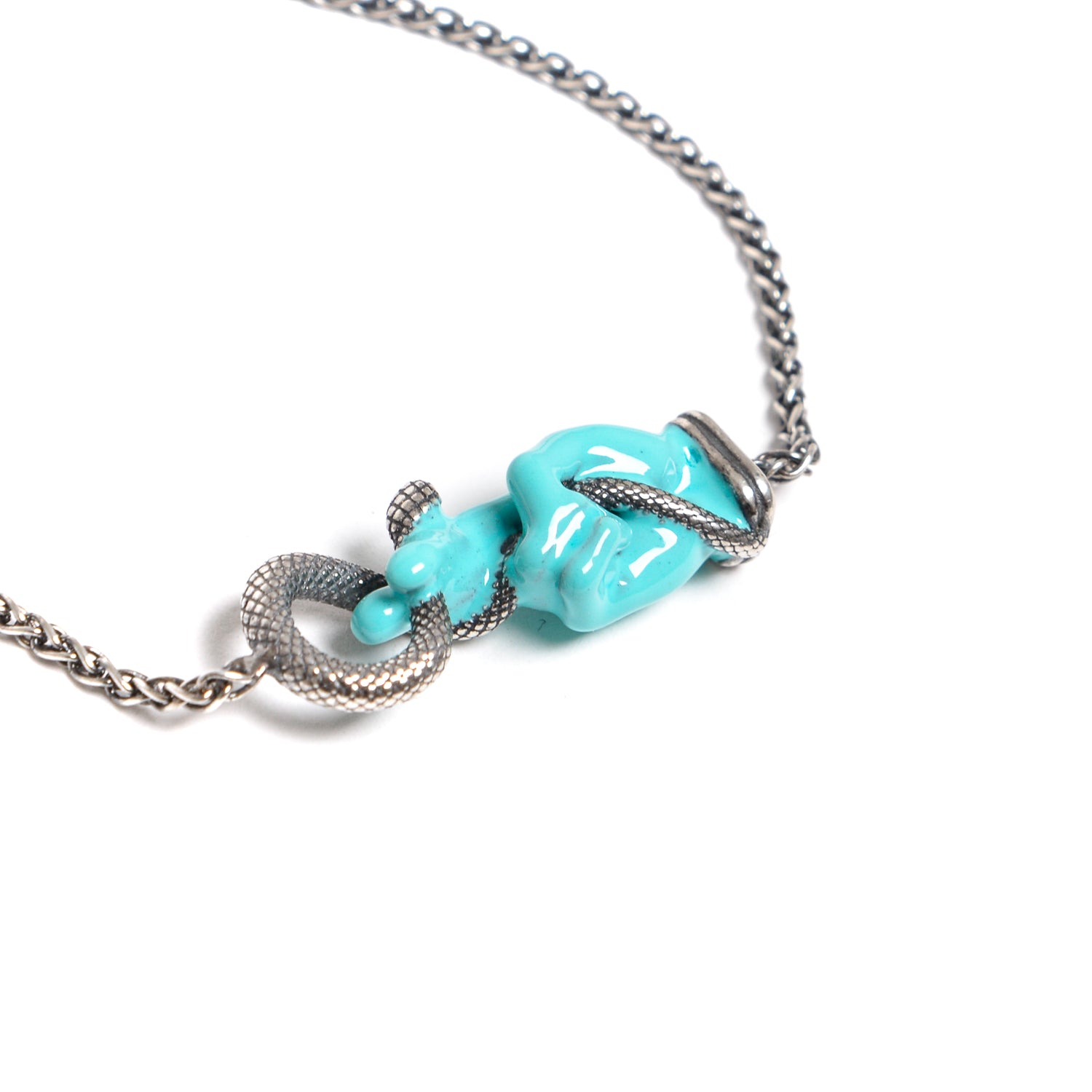 D'AMICO Bracciale Catenina Con "Good Luck" Laccato Turchese