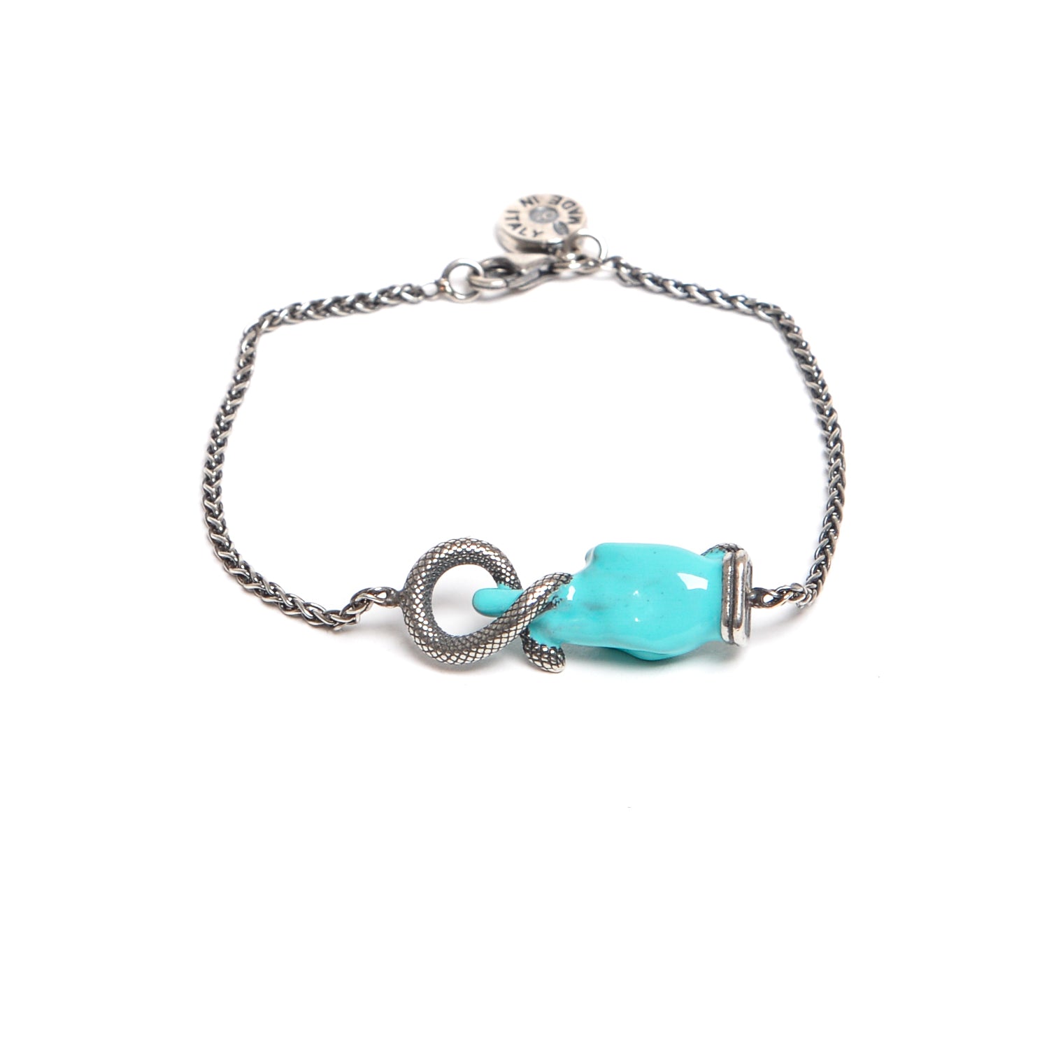 D'AMICO Bracciale Catenina Con "Good Luck" Laccato Turchese