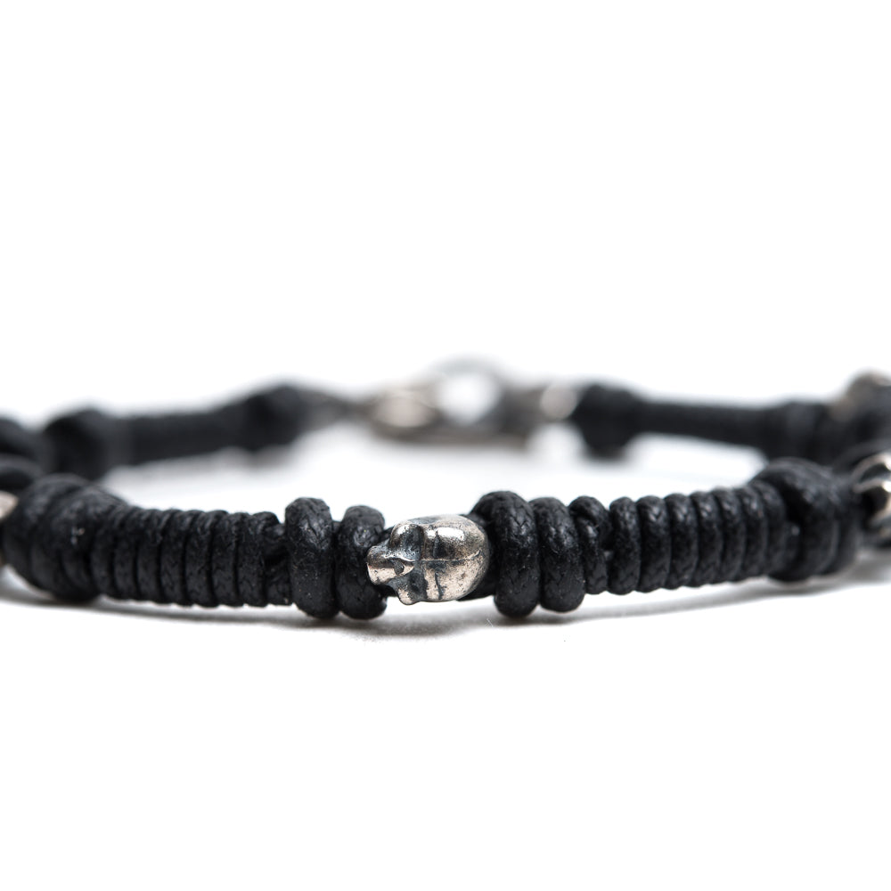 D'AMICO Bracciale Cotone Cerato + Teschietti Argento 925