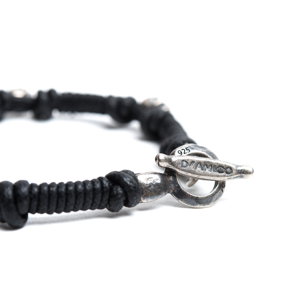 D'AMICO Bracciale Cotone Cerato + Teschietti Argento 925