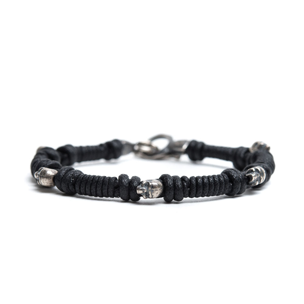 D'AMICO Bracciale Cotone Cerato + Teschietti Argento 925