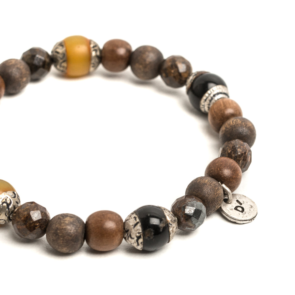 D'AMICO Bracciale Iresh / Elastico Perle Tuareg + Legno + Bronzite