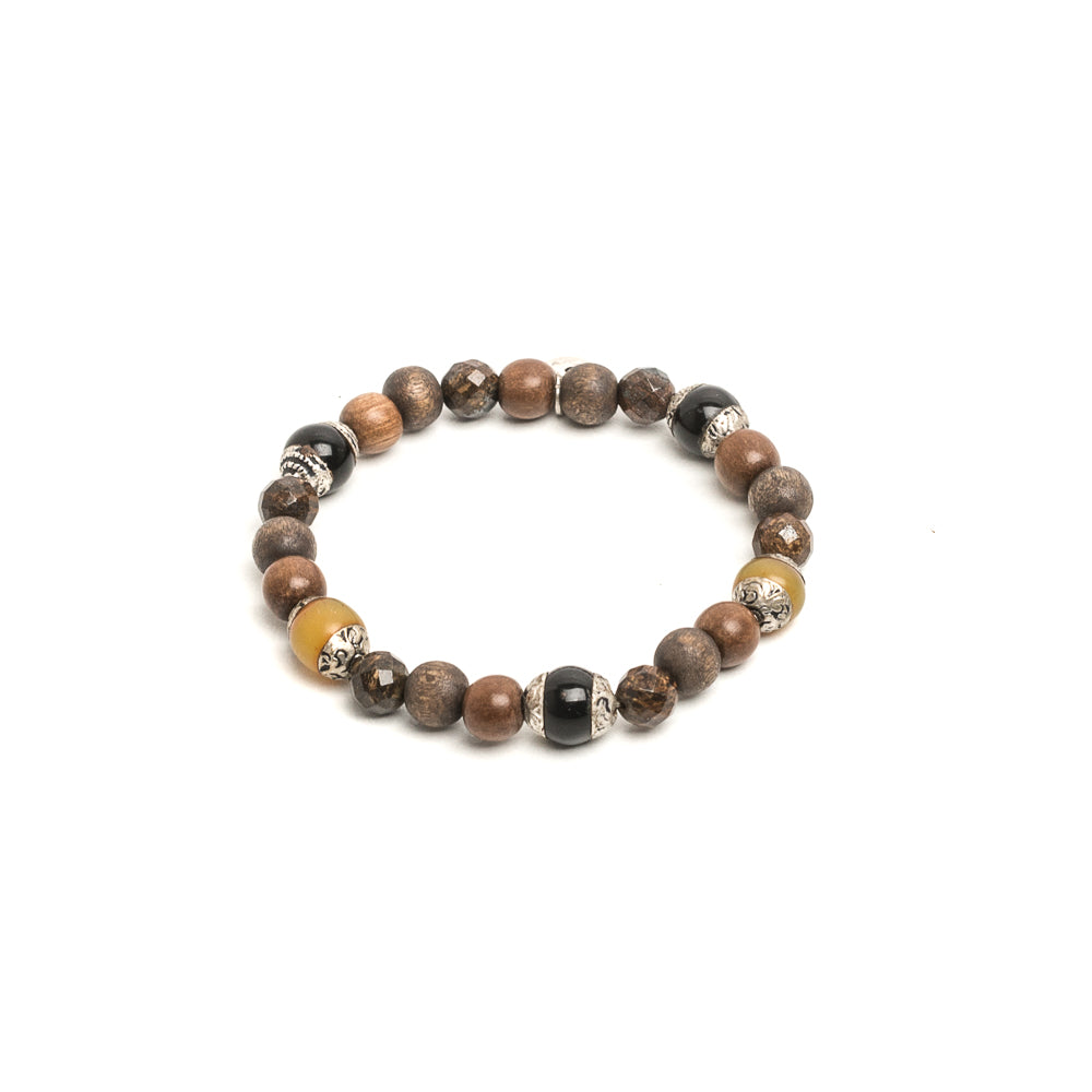 D'AMICO Bracciale Iresh / Elastico Perle Tuareg + Legno + Bronzite