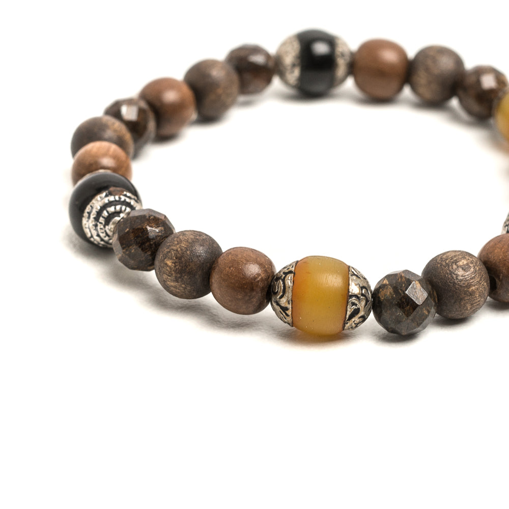 D'AMICO Bracciale Iresh / Elastico Perle Tuareg + Legno + Bronzite