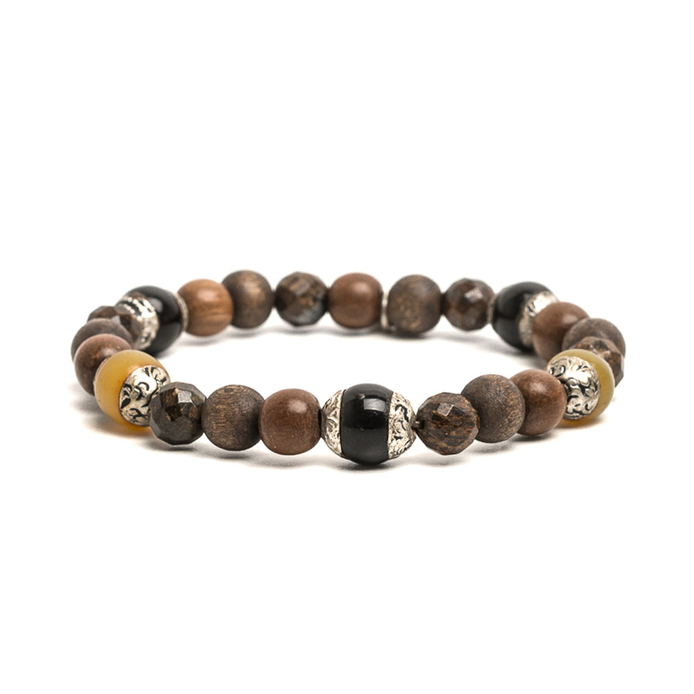 D'AMICO Bracciale Iresh / Elastico Perle Tuareg + Legno + Bronzite