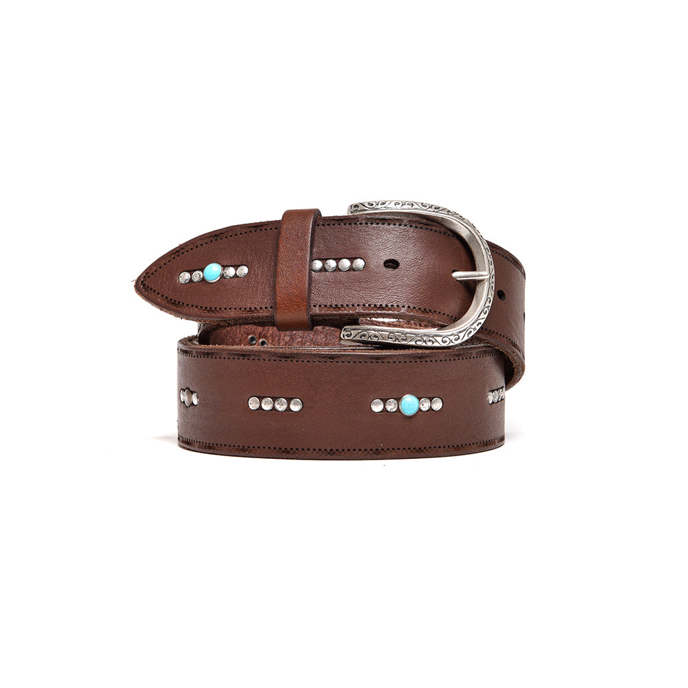D'AMICO Cintura Borchiette Argento + Turchesi h40 Testa Moro