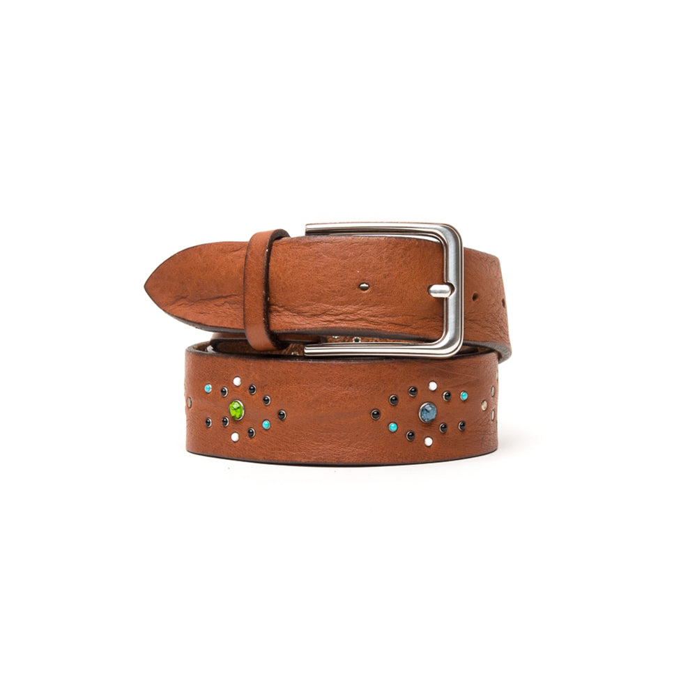 D'AMICO Cintura Cuoio Butter + Borchie Pietre e Trafori