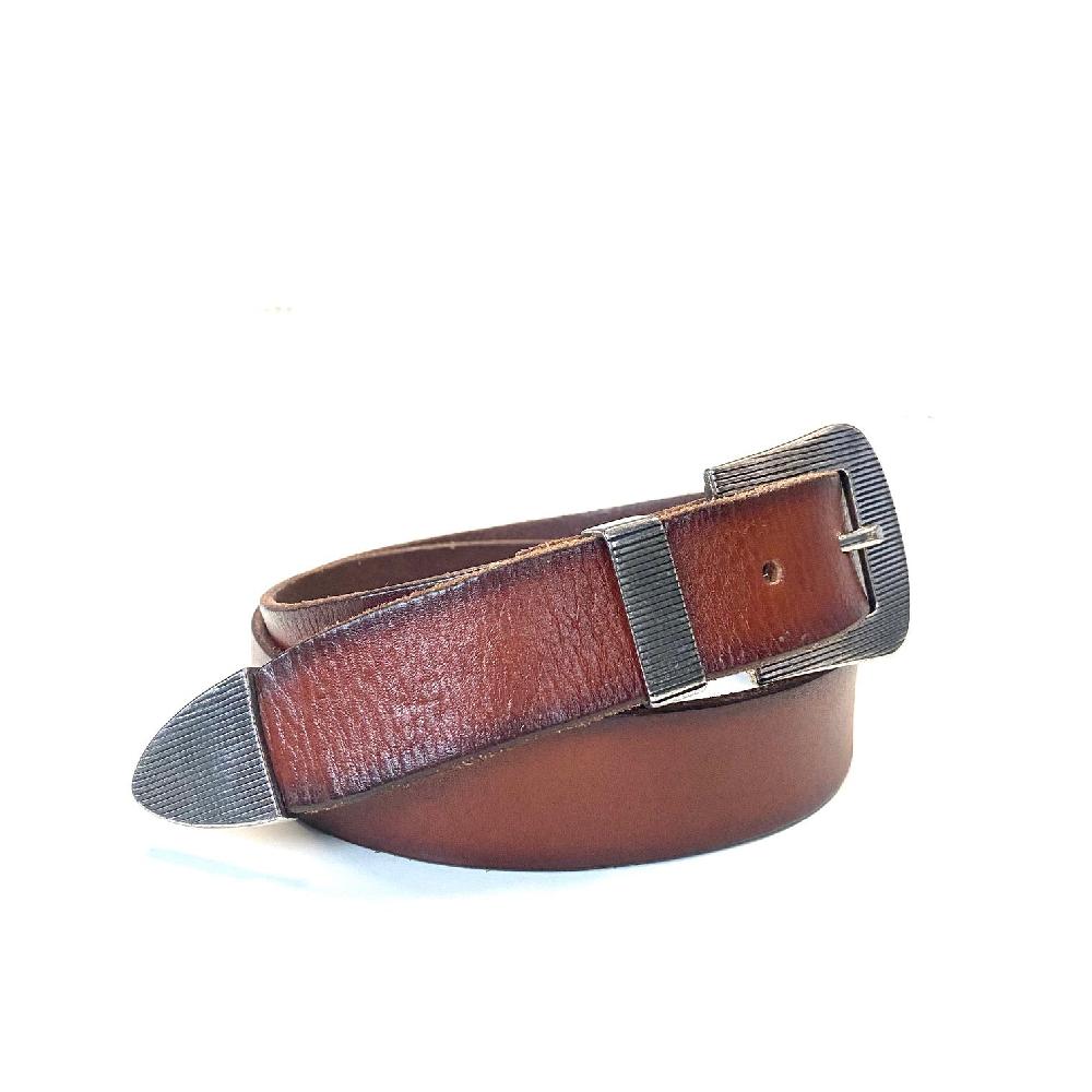 D'AMICO Cintura Cuoio Tinto Morbido Tris Millerighe Marrone