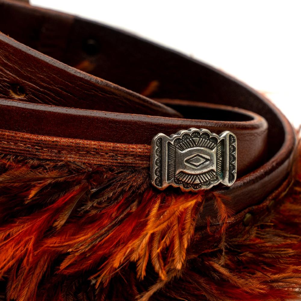 D'AMICO Cintura Cuoio Vintage Brown Piume E Decorazioni Navajo