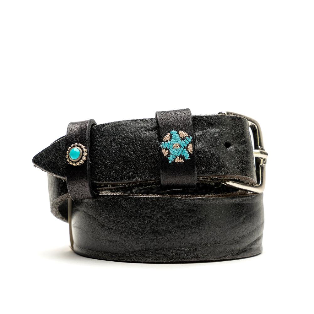 D'AMICO Cintura Cuoio Vintage Nero Passanti Decorati