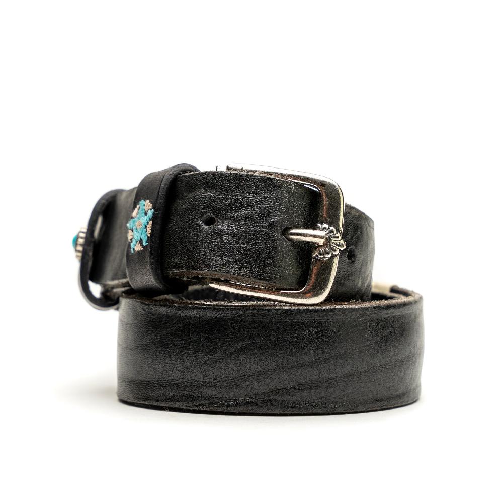 D'AMICO Cintura Cuoio Vintage Nero Passanti Decorati