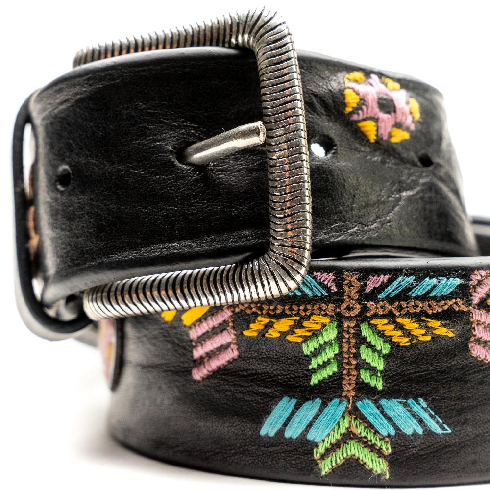 D'AMICO Cintura Cuoio Vintage Nero Ricamo Navajo Candy