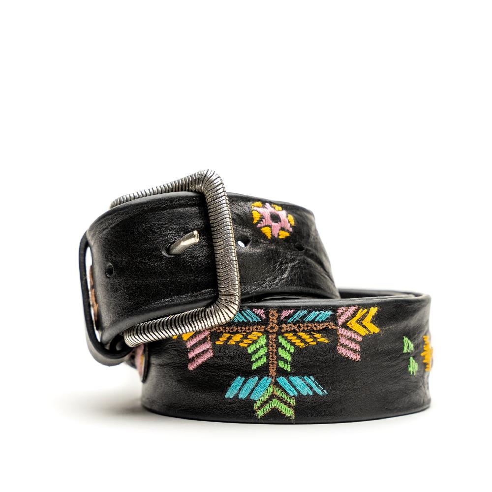D'AMICO Cintura Cuoio Vintage Nero Ricamo Navajo Candy