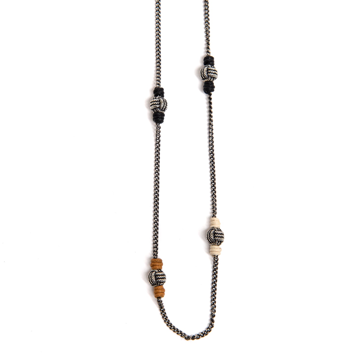 D'AMICO Collana Catena + Palline Nodo Argento + Filo Cerato