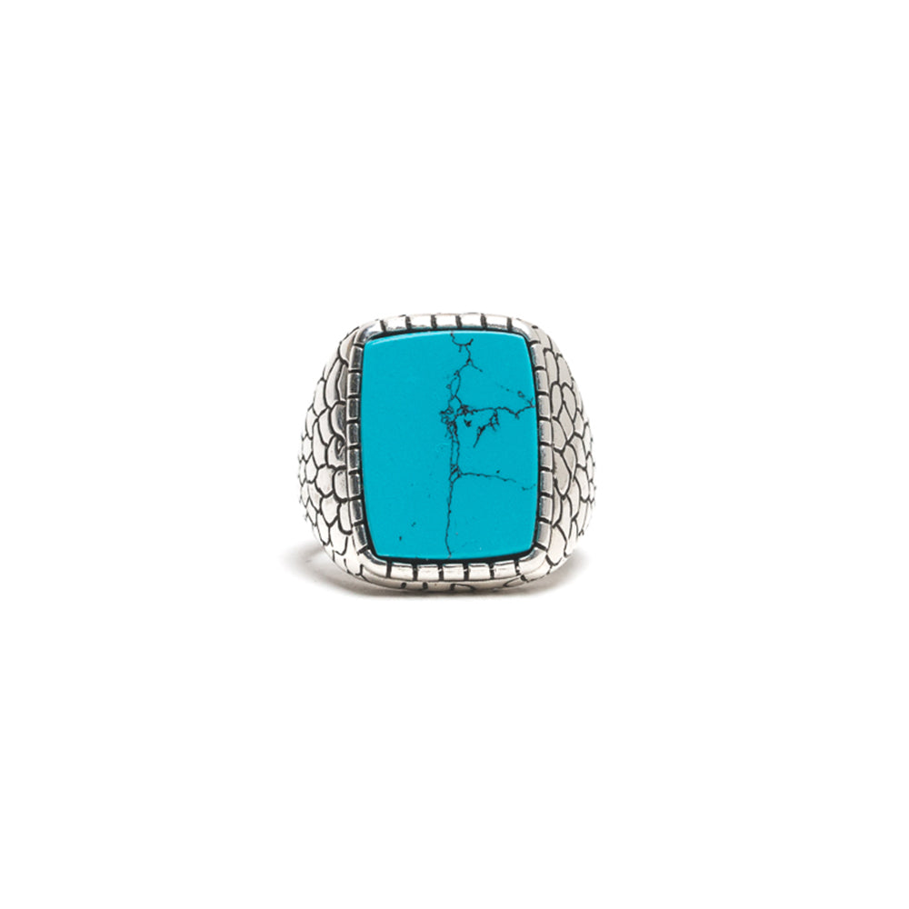 D'AMICO Anello Rettangolare Stampa Cocco + Turchese