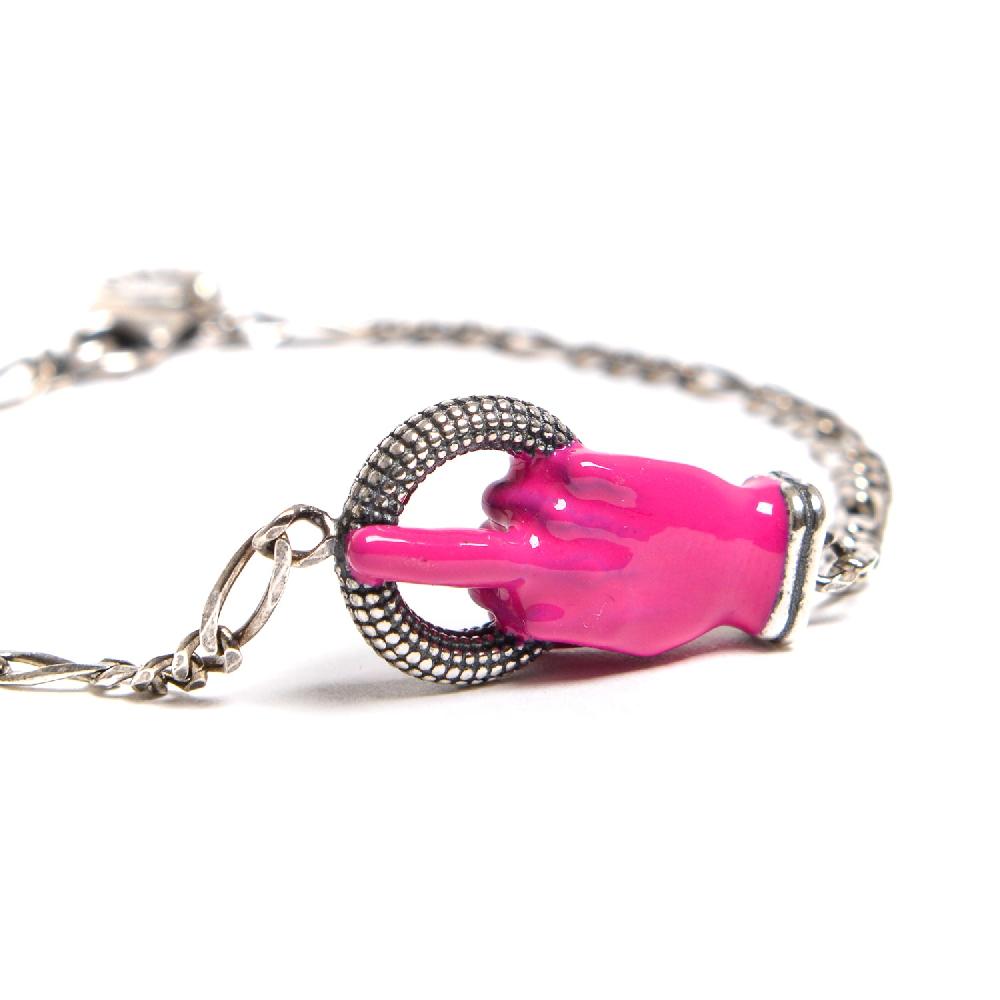 D'AMICO Bracciale Catenina Con "Fuck" Laccato Fucsia