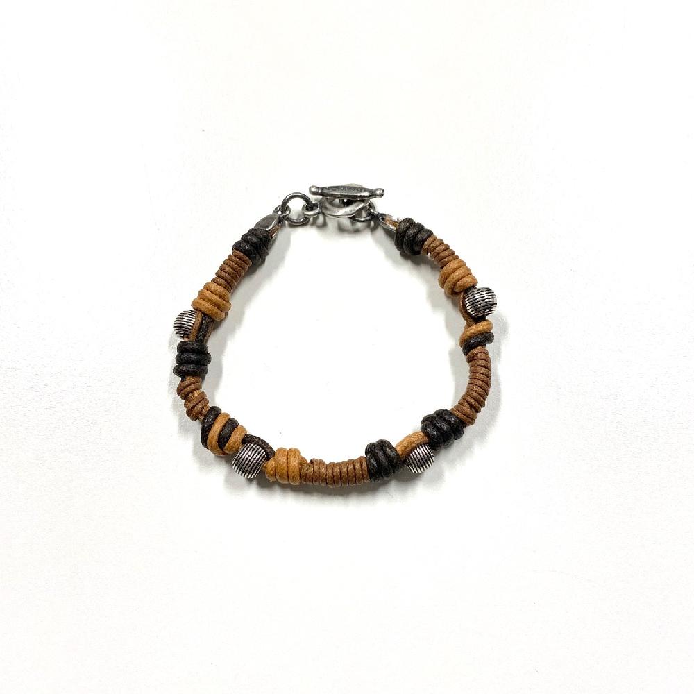 D'AMICO Bracciale Cotone Cerato + Palline Righe