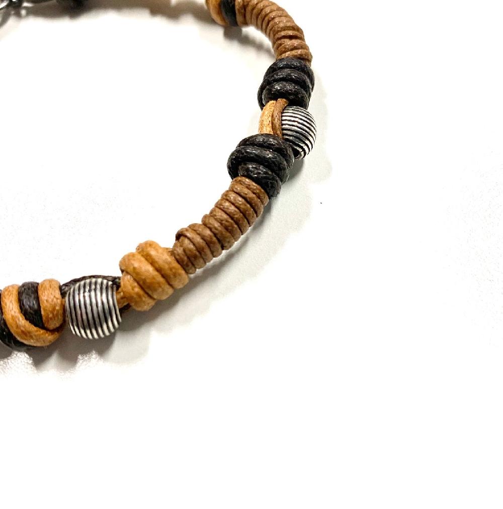 D'AMICO Bracciale Cotone Cerato + Palline Righe