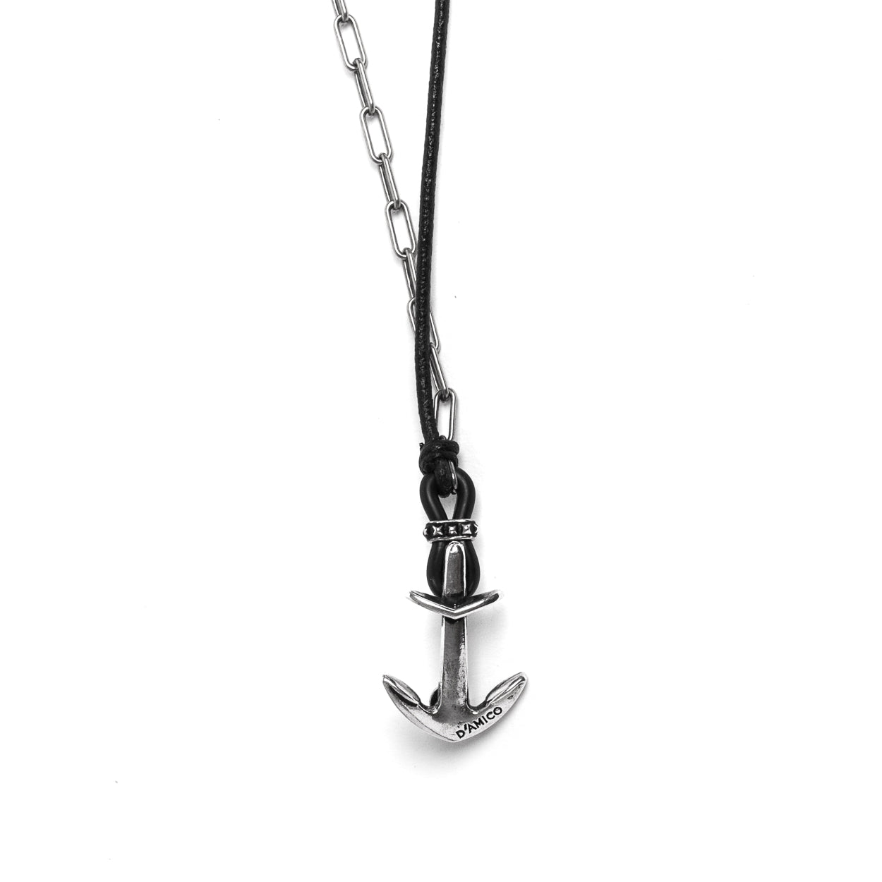 D'AMICO Bracciale Cuoio + Ancora E Catenine