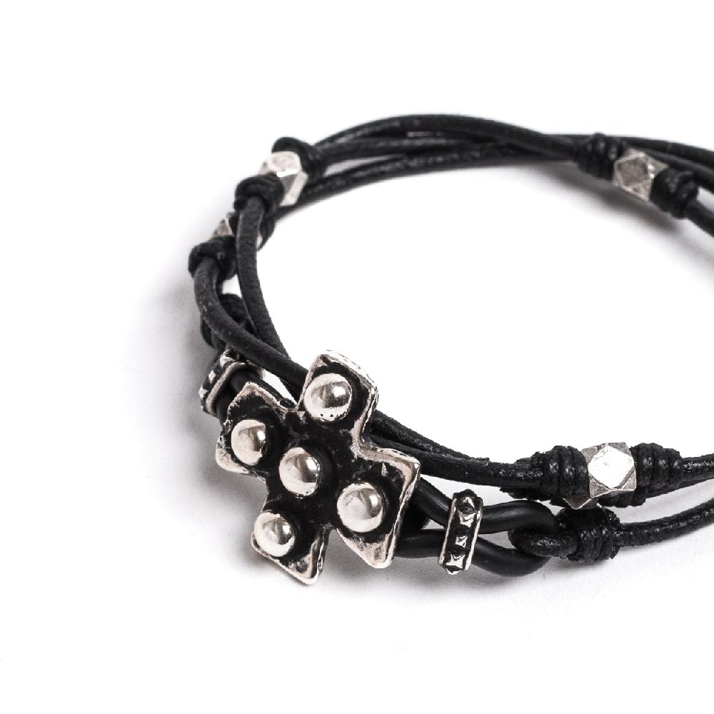 D'AMICO Bracciale Cuoio + Croce Palline E Pepite