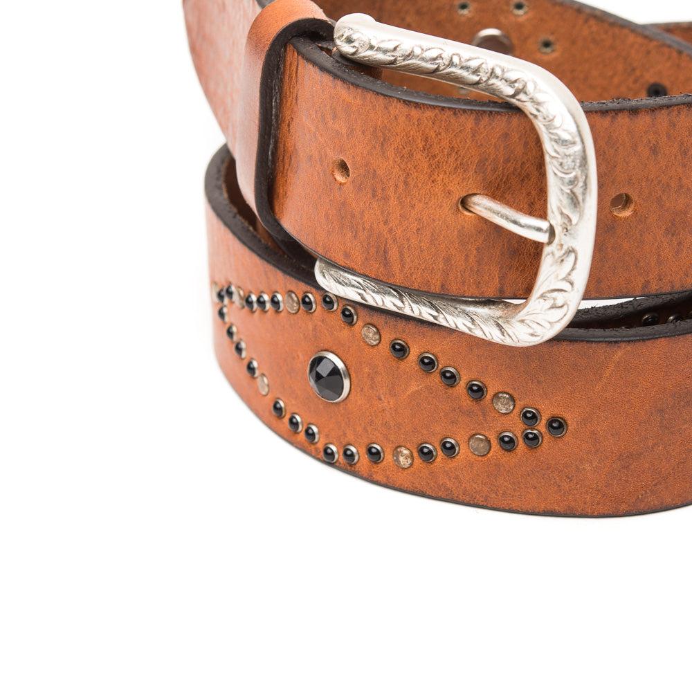 D'AMICO Cintura Cuoio Butter + Borchie E Pietre