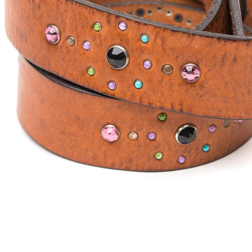 D'AMICO Cintura Cuoio Butter + Borchie E Pietre