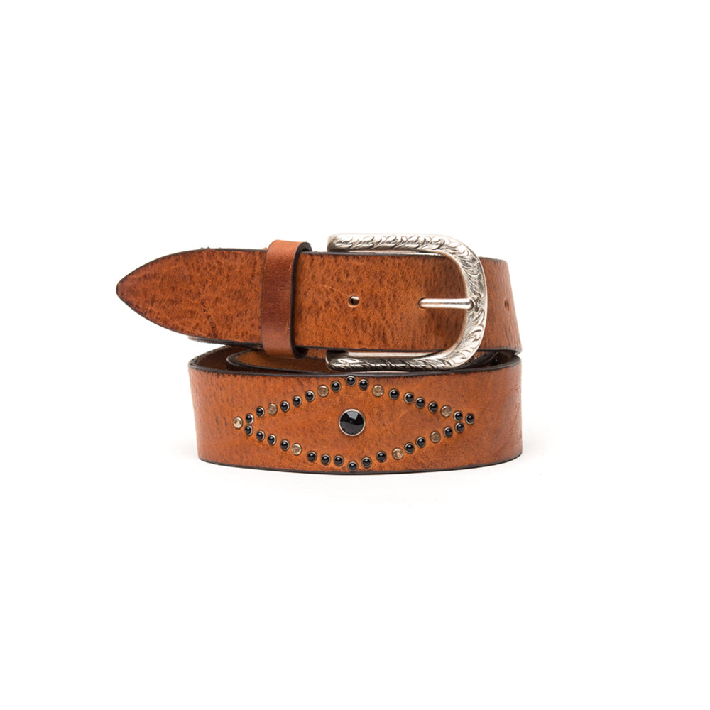 D'AMICO Cintura Cuoio Butter + Borchie e Pietre