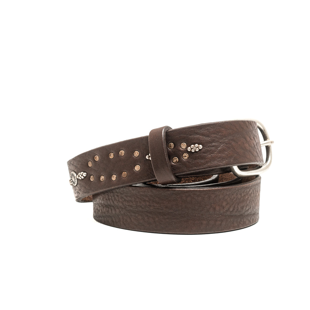 D'AMICO Cintura Cuoio Butter + Borchie Testa Moro