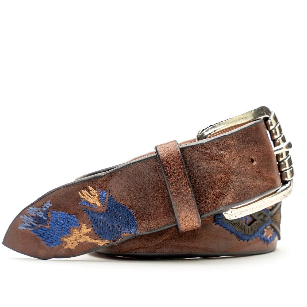D'AMICO Cintura Cuoio Vintage Brown Floral Blue