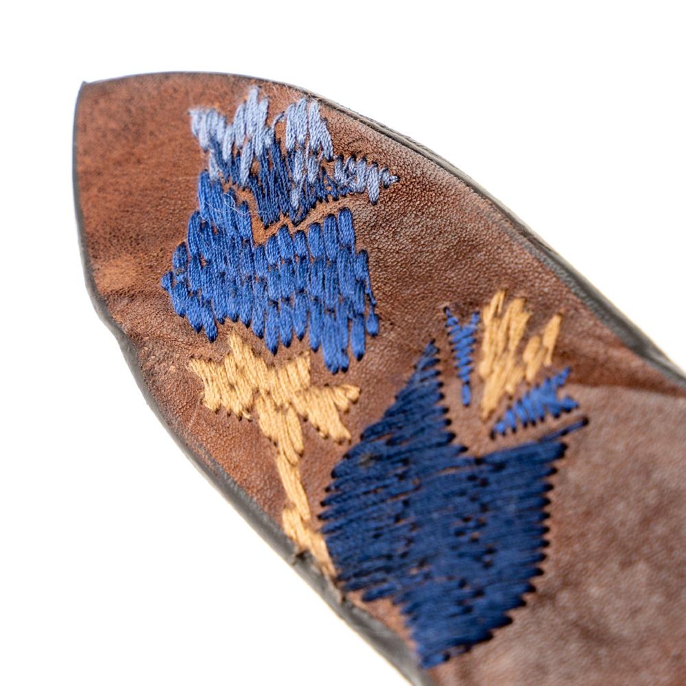 D'AMICO Cintura Cuoio Vintage Brown Floral Blue