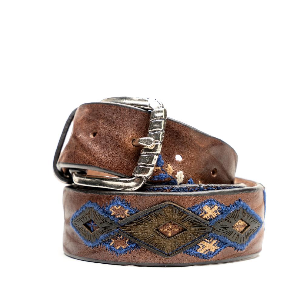 D'AMICO Cintura Cuoio Vintage Brown Floral Blue