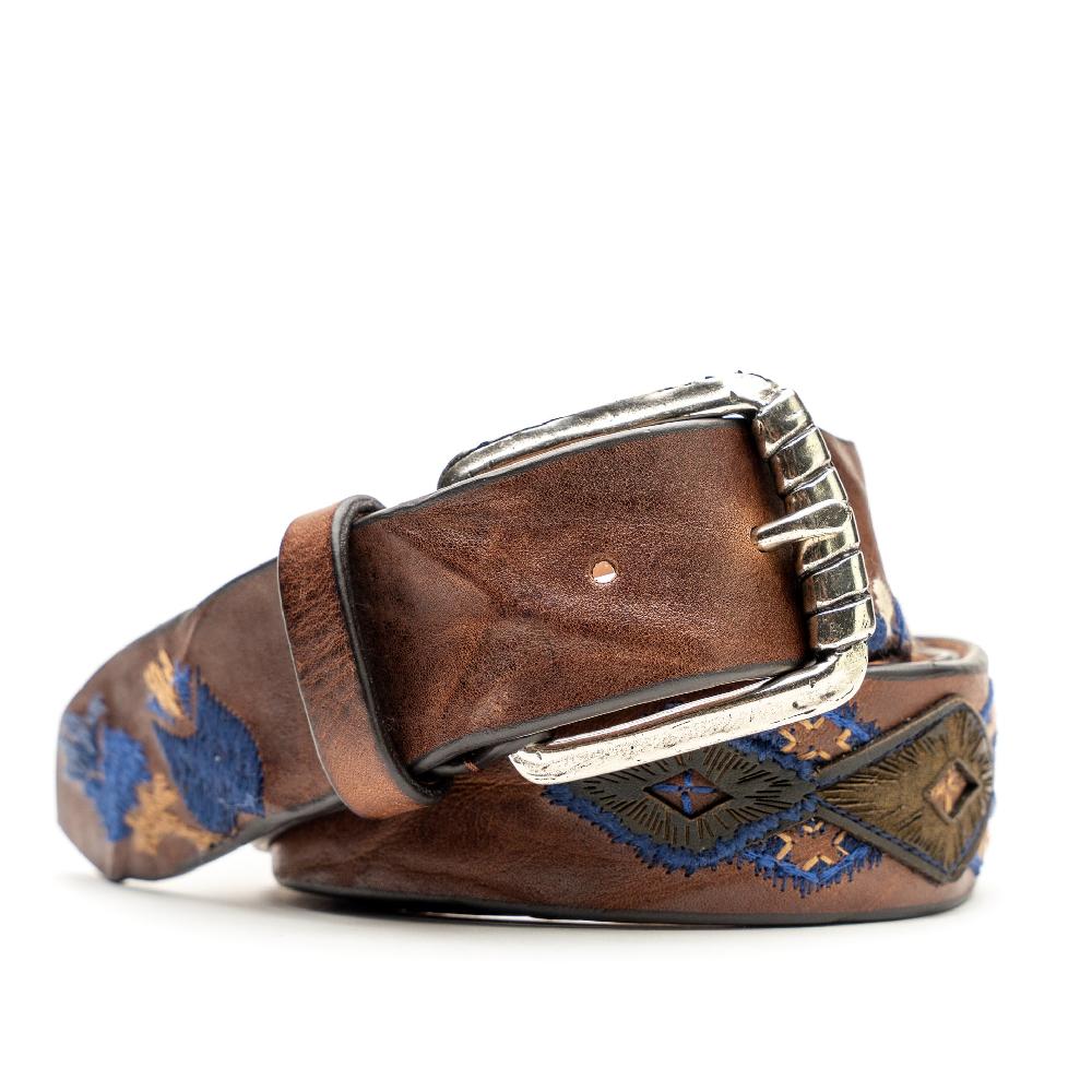 D'AMICO Cintura Cuoio Vintage Brown Floral Blue