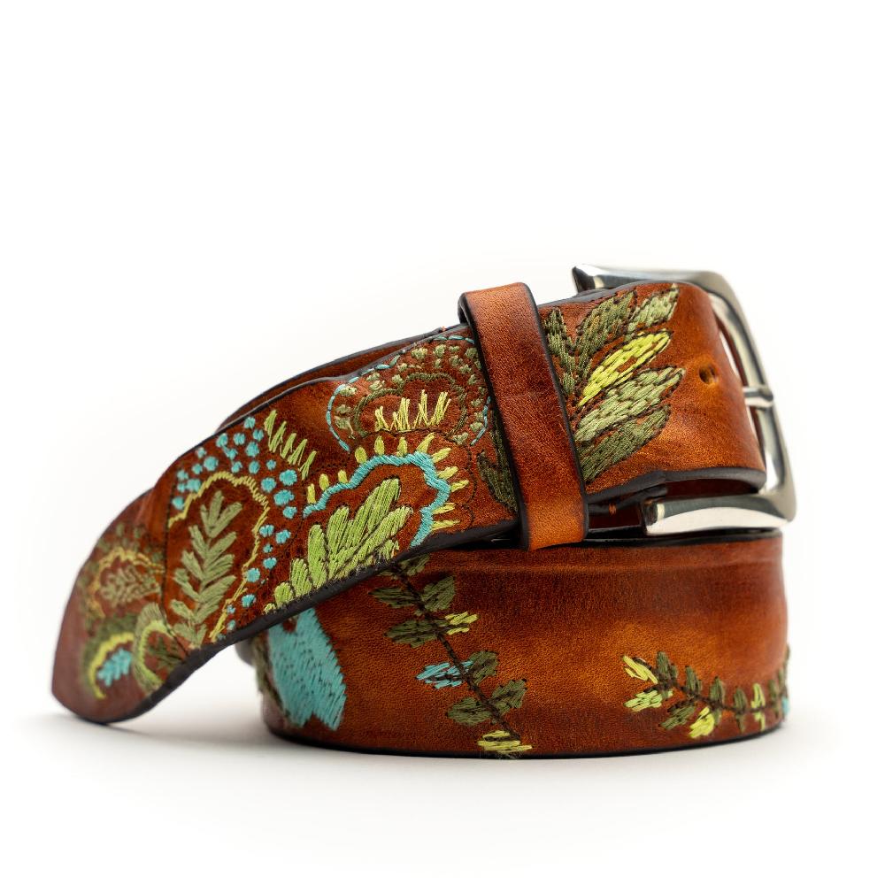 D'AMICO Cintura Cuoio Vintage Floral Turchese