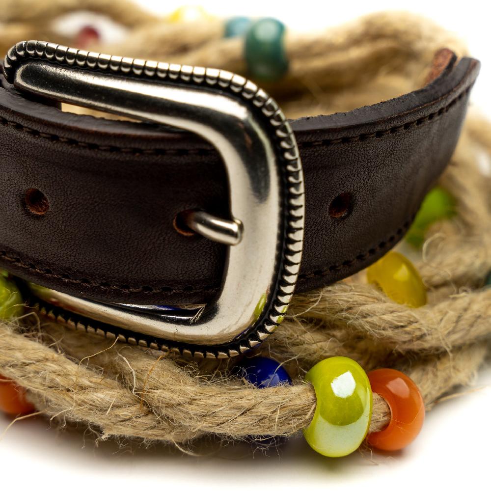 D'AMICO Cintura Juta E Cuoio Testa Moro