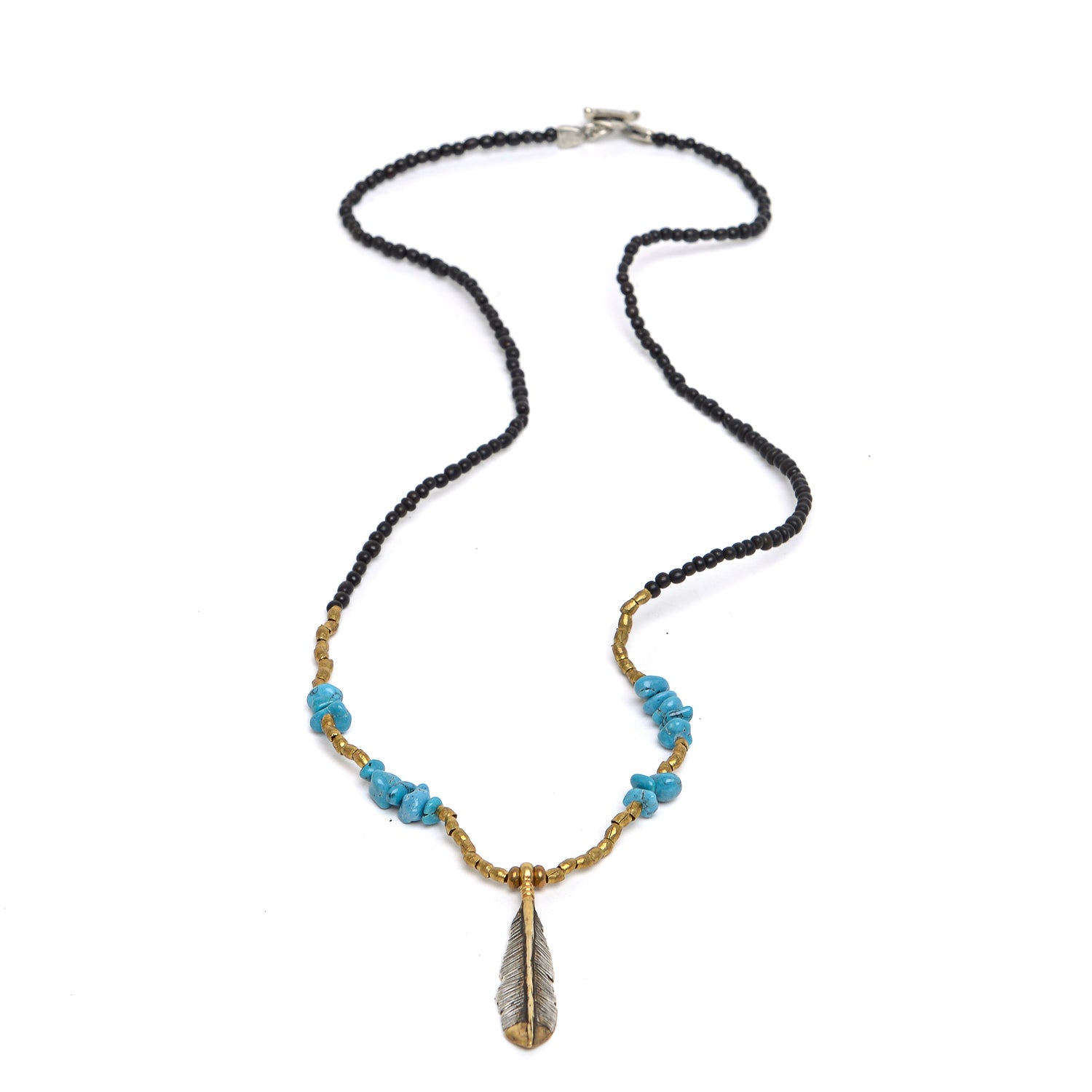 D'AMICO Collana Perline Corno + Piuma