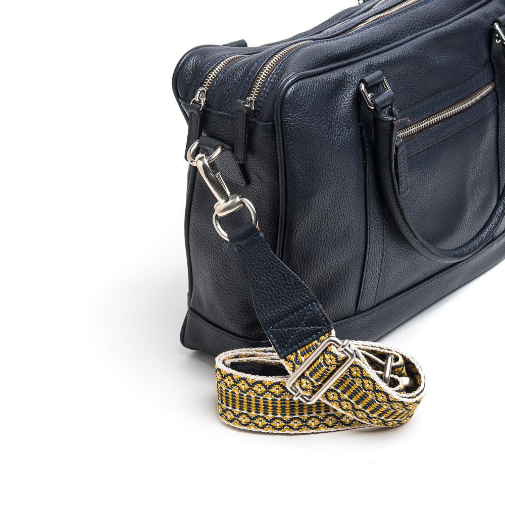 D'AMICO Tracolla Nastro Etnico Spigato Multicolore + Stampa Alce Blu