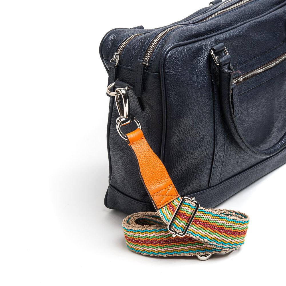 D'AMICO Tracolla Nastro Spigato Multicolore + Stampa Alce Arancione