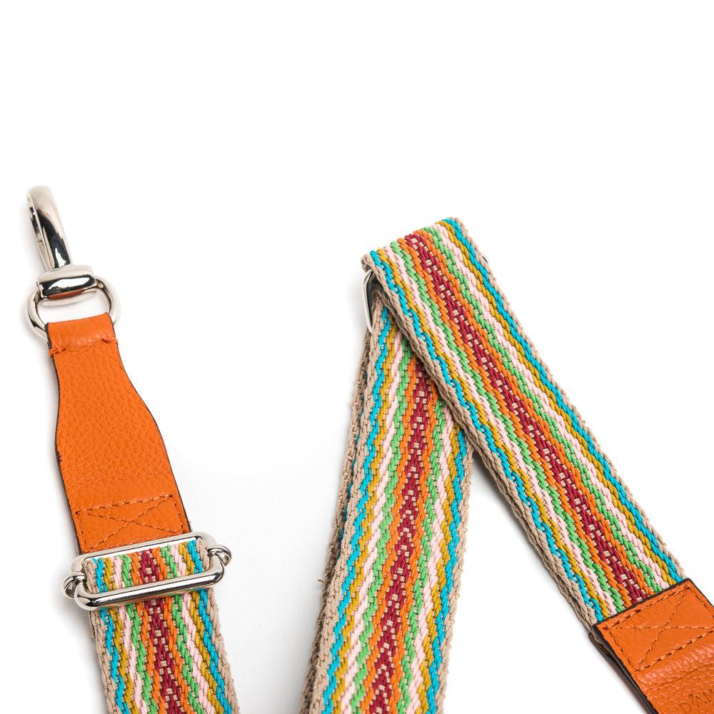 D'AMICO Tracolla Nastro Spigato Multicolore + Stampa Alce Arancione