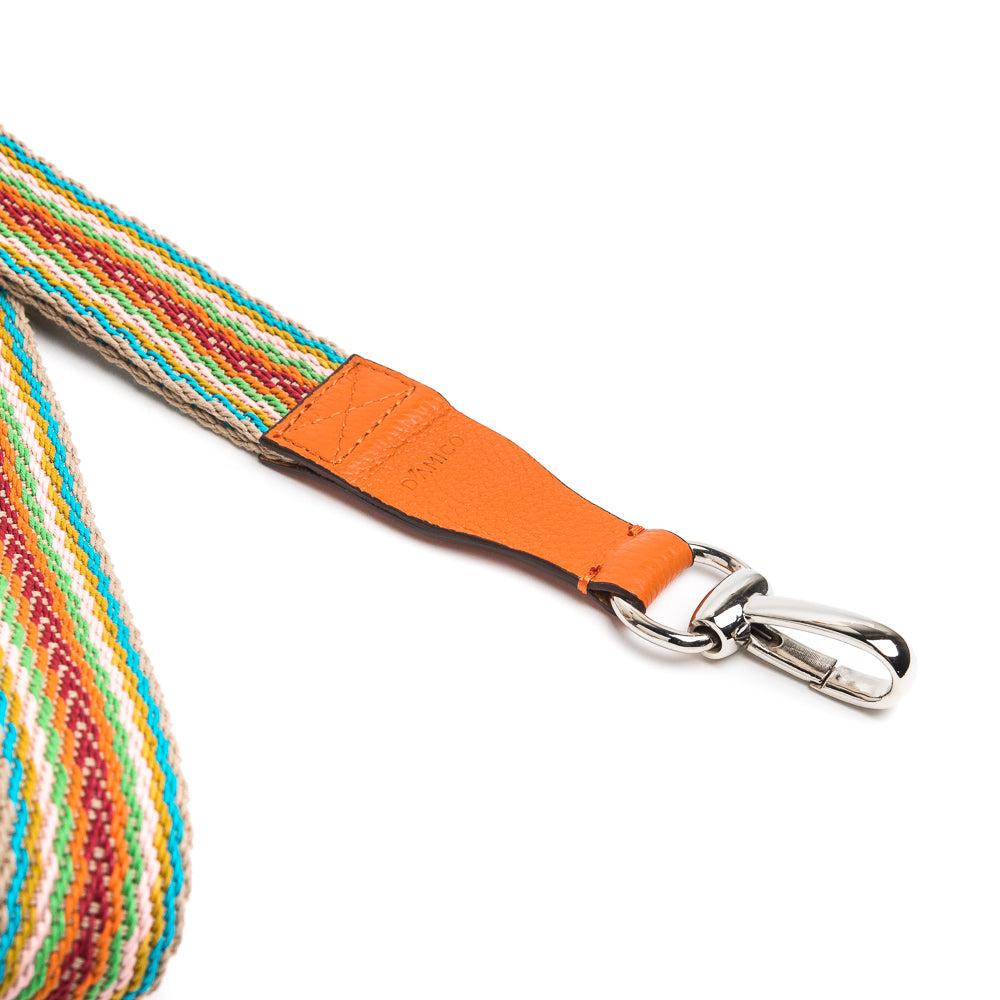 D'AMICO Tracolla Nastro Spigato Multicolore + Stampa Alce Arancione