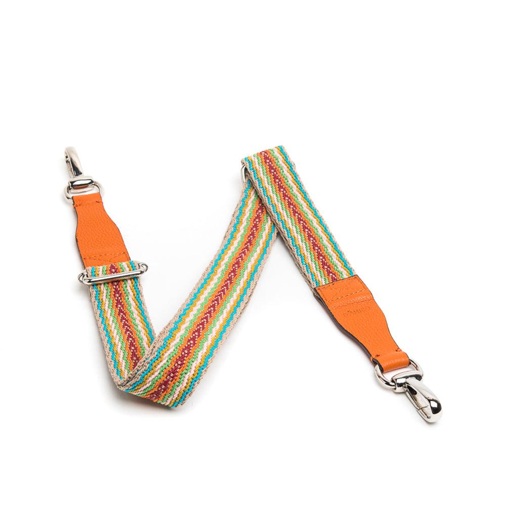 D'AMICO Tracolla Nastro Spigato Multicolore + Stampa Alce Arancione