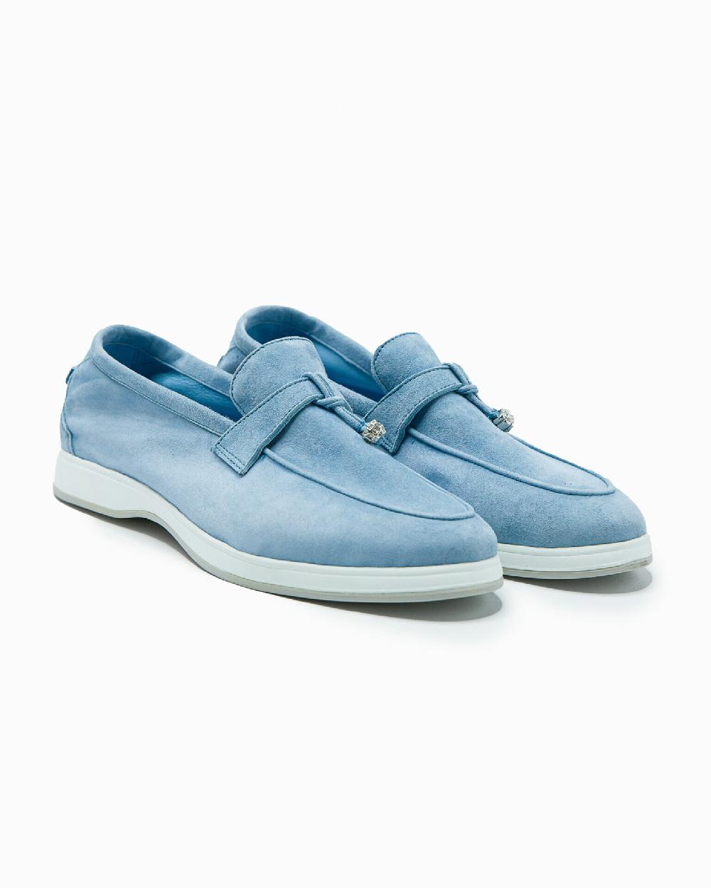 Andrea Ventura Mocassino Senza Lacci Con Charms Color Argento Aq-D BEACH-CHARMS1 In Suede Color Azzurro