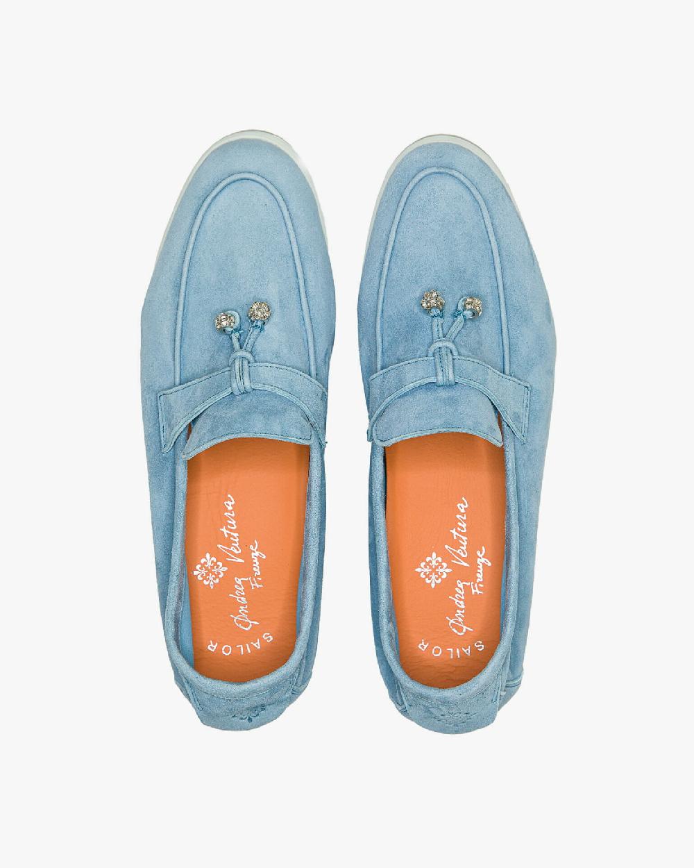 Andrea Ventura Mocassino Senza Lacci Con Charms Color Argento Aq-D BEACH-CHARMS1 In Suede Color Azzurro