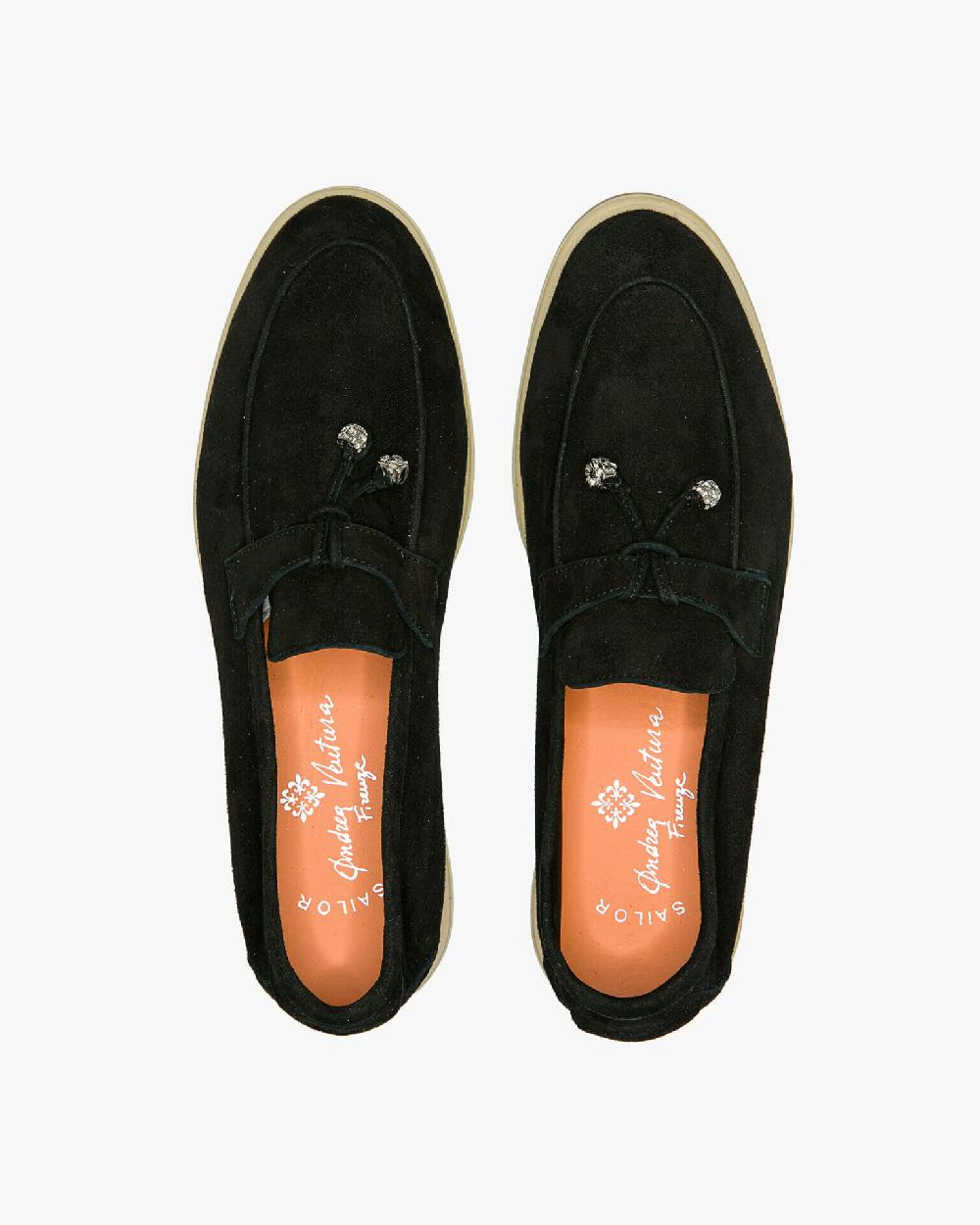 Andrea Ventura Mocassino Senza Lacci Con Charms Color Argento Aq-D BEACH-CHARMS1 In Suede Color Nero