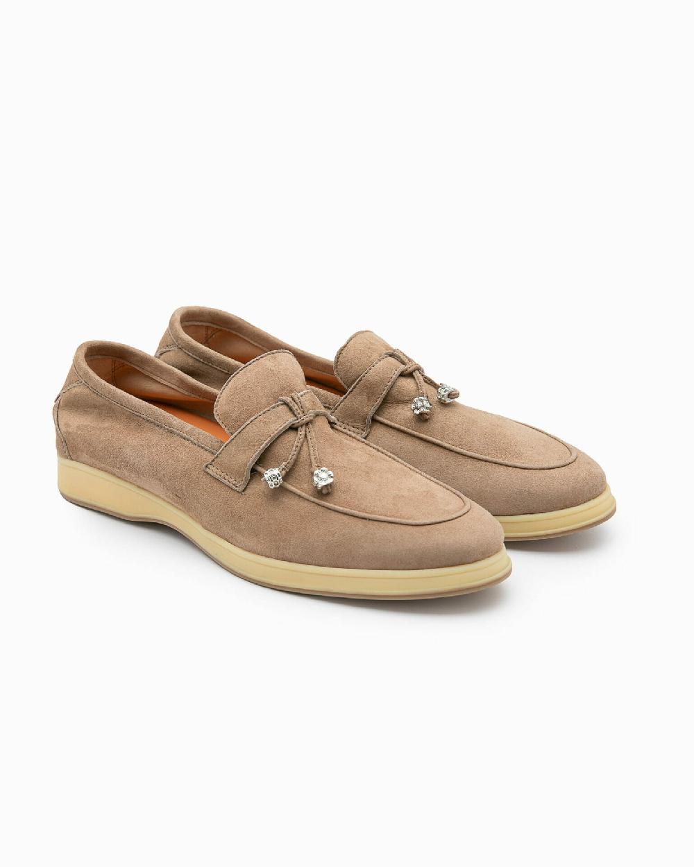 Andrea Ventura Mocassino Senza Lacci Con Charms Color Argento Aq-D BEACH-CHARMS1 In Suede Color Park Avenue